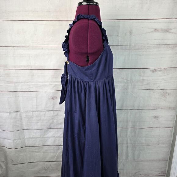 Free People Dress Womens Small Navy Maxi Ruffle Strap Tie Back Pockets OB1134716 - Picture 5 of 16